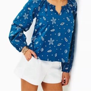 Lilly Pulitzer Blue Starfish Print Blouse
